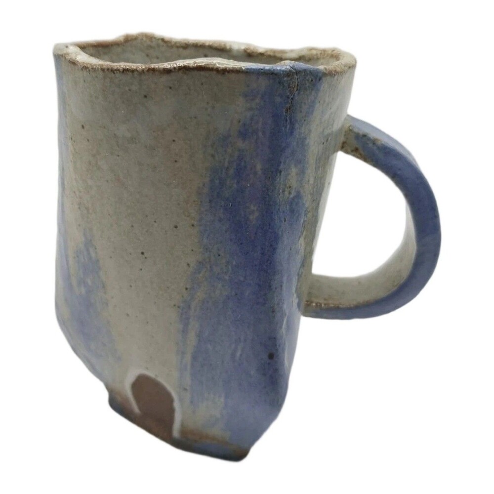 Handmade Ceramic Mug Blue and Gray Glaze Unique Design Handmade Ceramic Mug